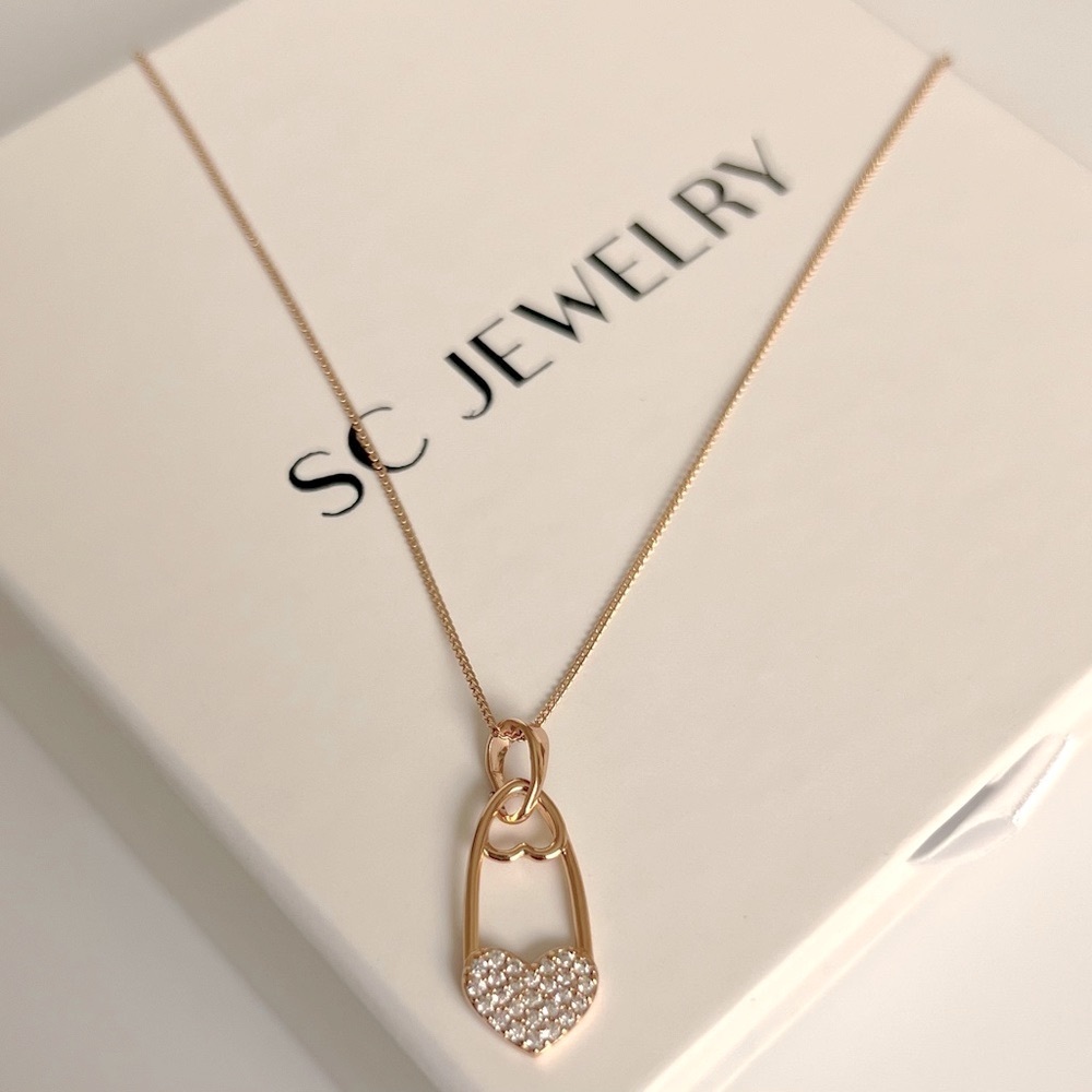 Safety Pin Heart Necklace | 18k Gold Plated Dainty Statement Jewelry - Picture 4 of 11